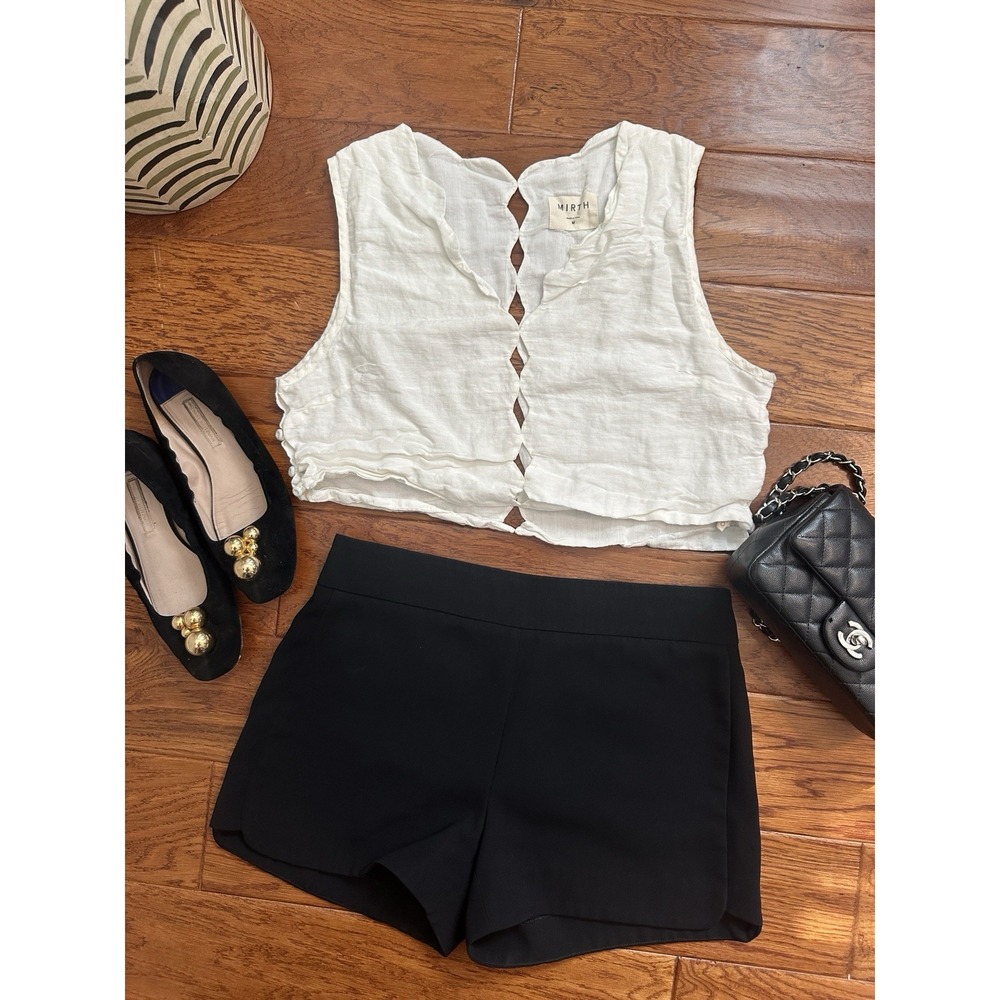 MIRTH Barcelona Scalloped Crop Top White Linen Cotton Blend Sleeveless Size M